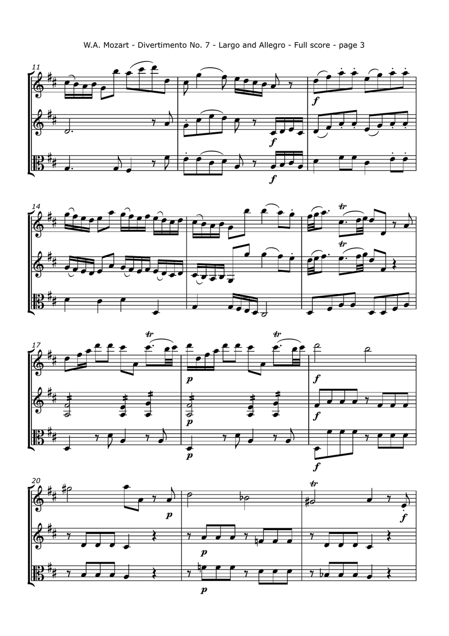 Mozart, W. A. - Divertimento No. 7, K. 205, Arranged for Two Violins and Viola String Trio scores gallery preview page 3