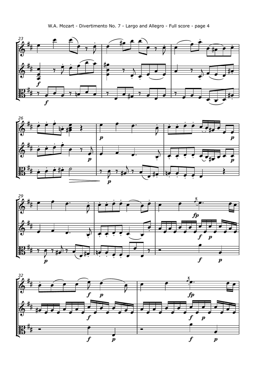 Mozart, W. A. - Divertimento No. 7, K. 205, Arranged for Two Violins and Viola String Trio scores gallery preview page 4