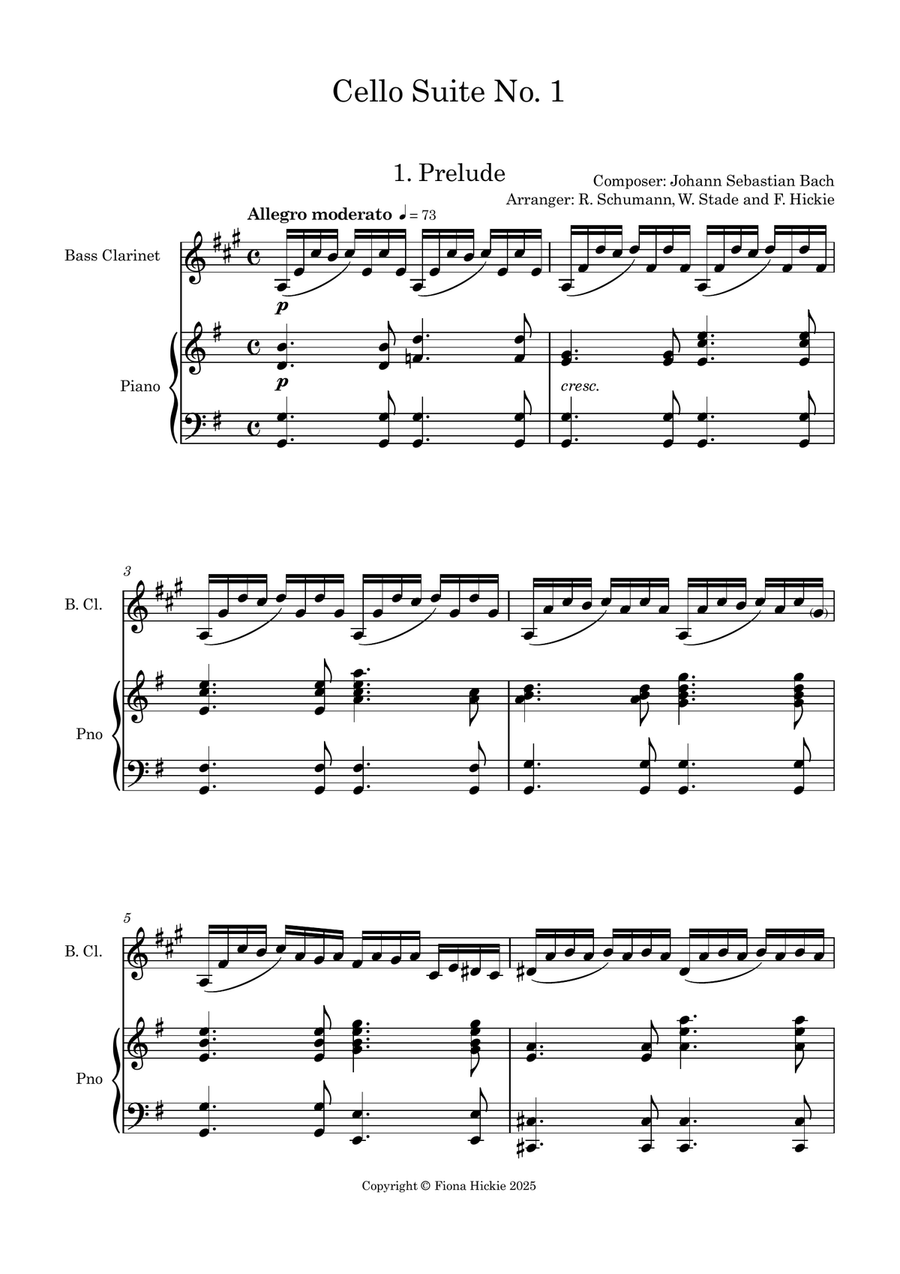 Bach's Cello Suite, No. 1 Bass Clarinet scores gallery preview page 2