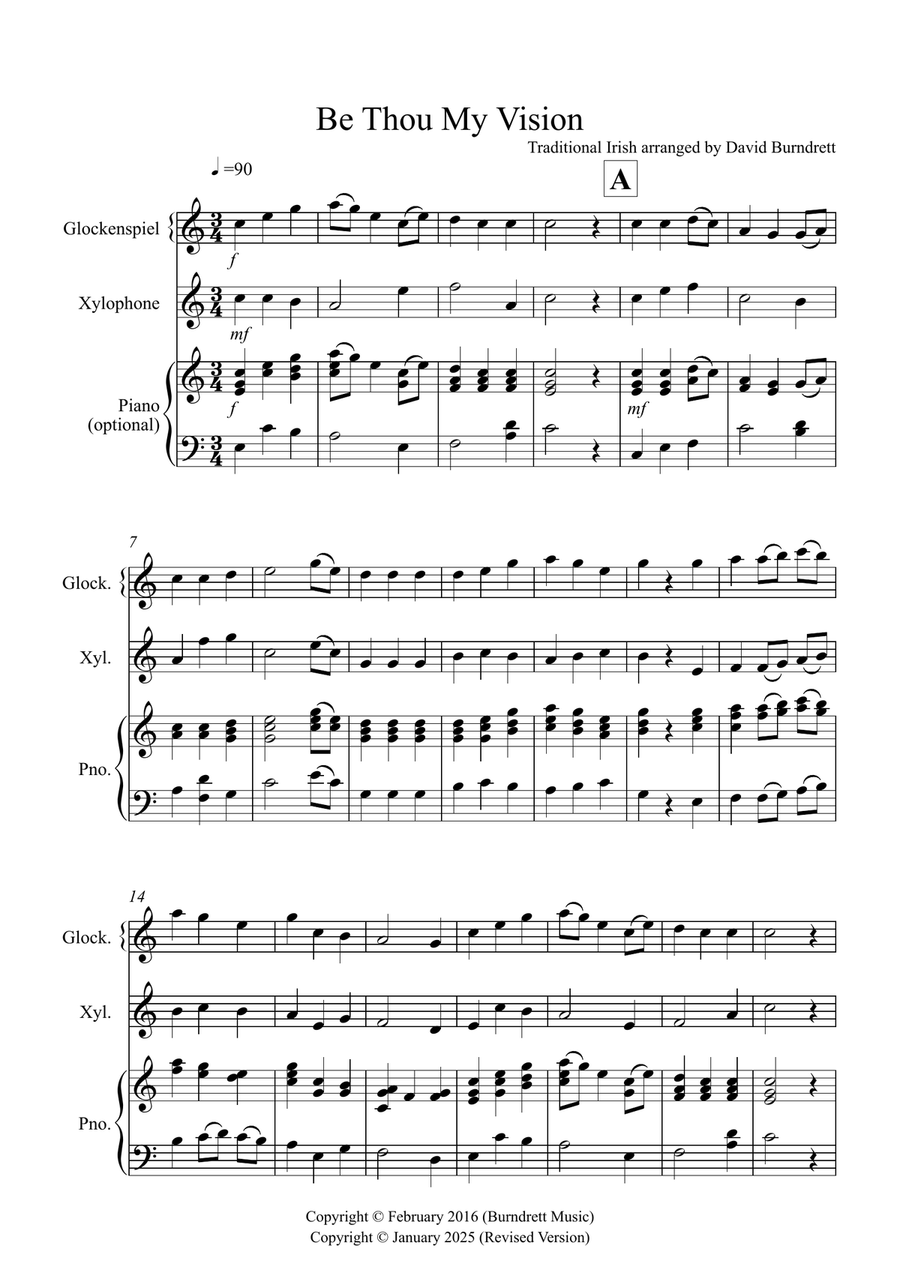 Be Thou My Vision for Glockenspiel and Xylophone Duet Glockenspiel scores gallery preview page 1