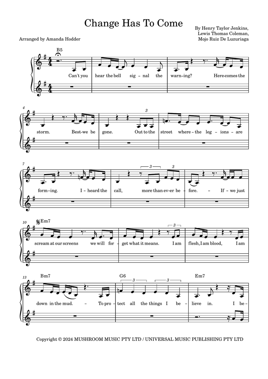 Change Has To Come Change Has To Come 3-Part scores gallery preview page 1