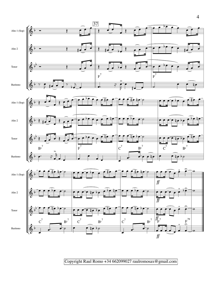 Blues del sincope - SAX QUARTET - AATB SATB Saxophone Quartet scores gallery preview page 4