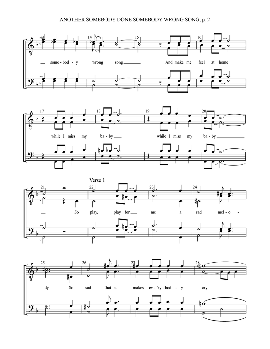 (Hey, Won't You Play) Another Somebody Done Somebody Wrong Song TTBB scores gallery preview page 3