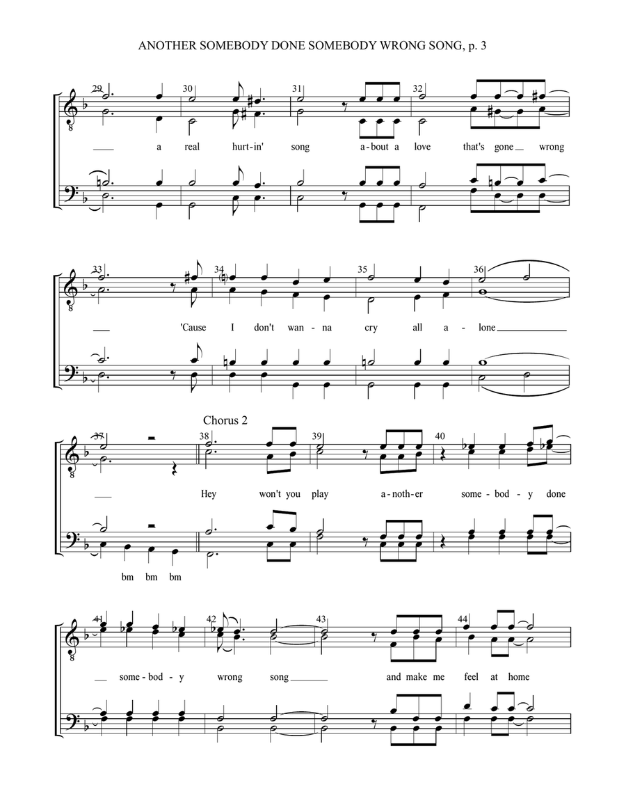 (Hey, Won't You Play) Another Somebody Done Somebody Wrong Song TTBB scores gallery preview page 4