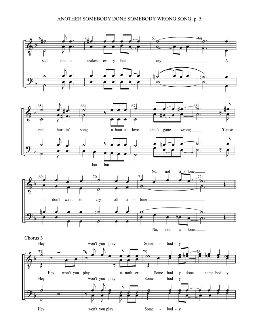 (Hey, Won't You Play) Another Somebody Done Somebody Wrong Song TTBB scores gallery preview page 6