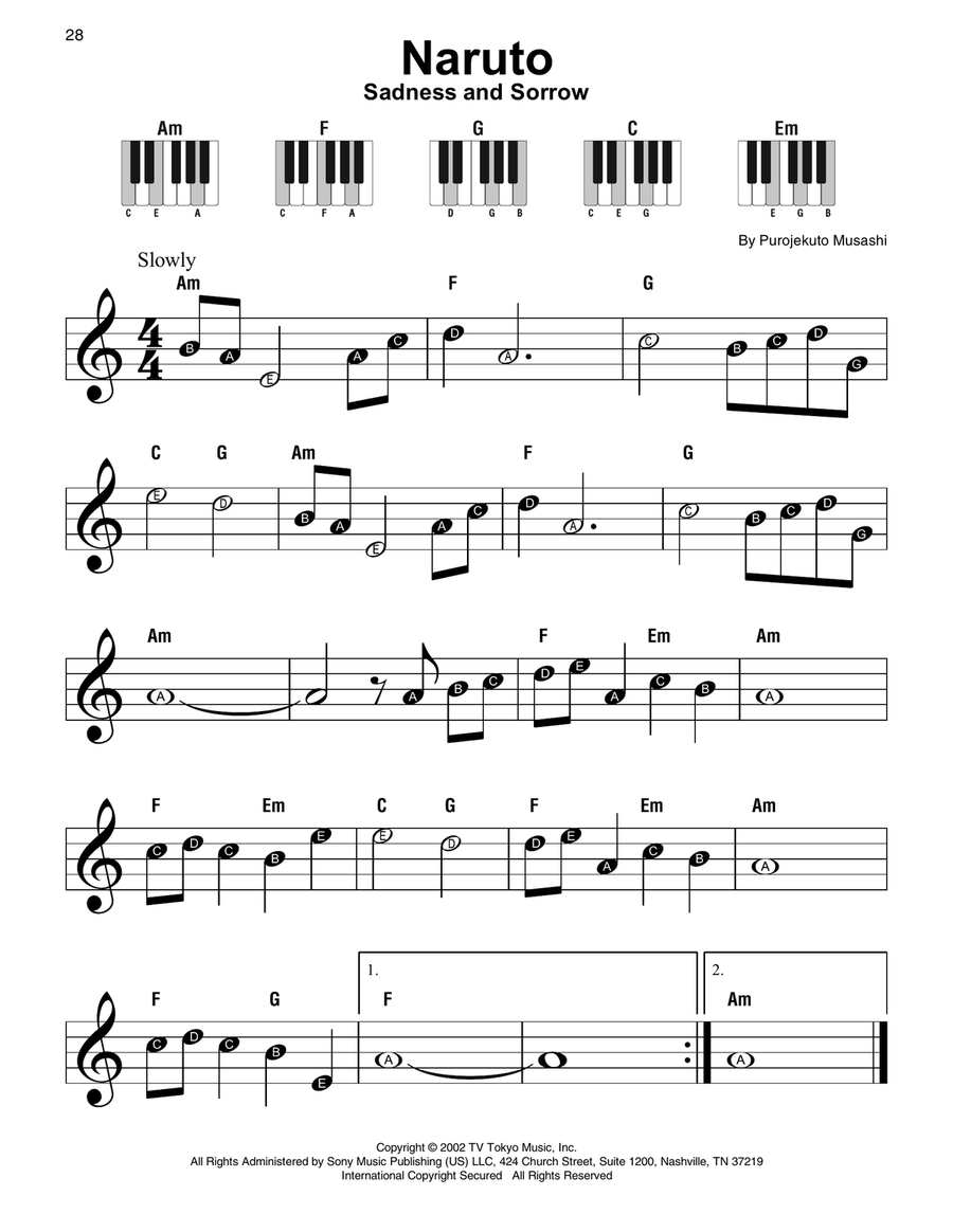 Sadness And Sorrow (from Naruto) Easy Piano scores gallery preview page 1