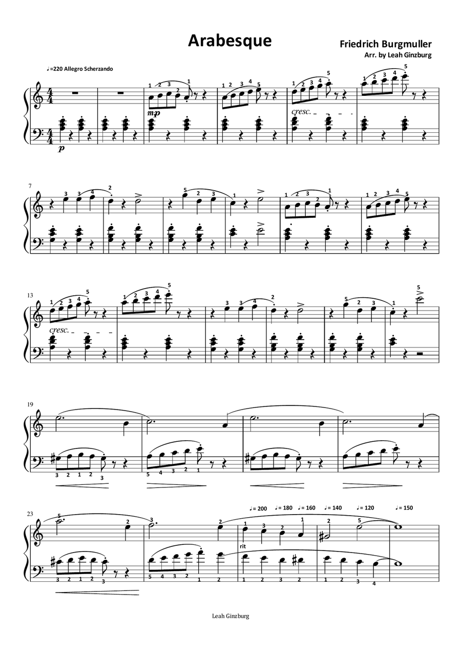 Arabesque by F. Burgmuller Piano Method scores gallery preview page 1