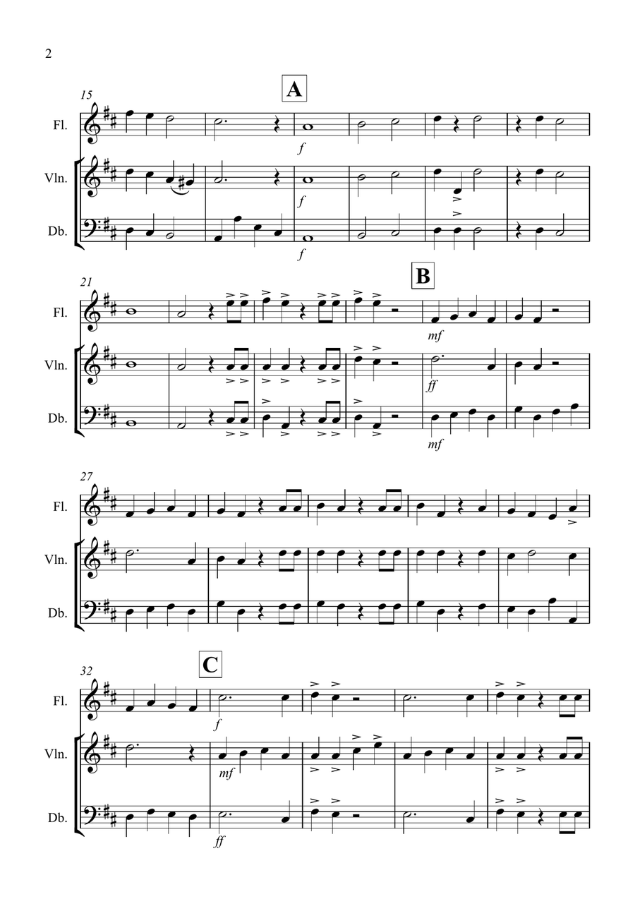Hallelujah Chorus for Flute, Violin and Double Bass Trio Small Ensemble scores gallery preview page 2