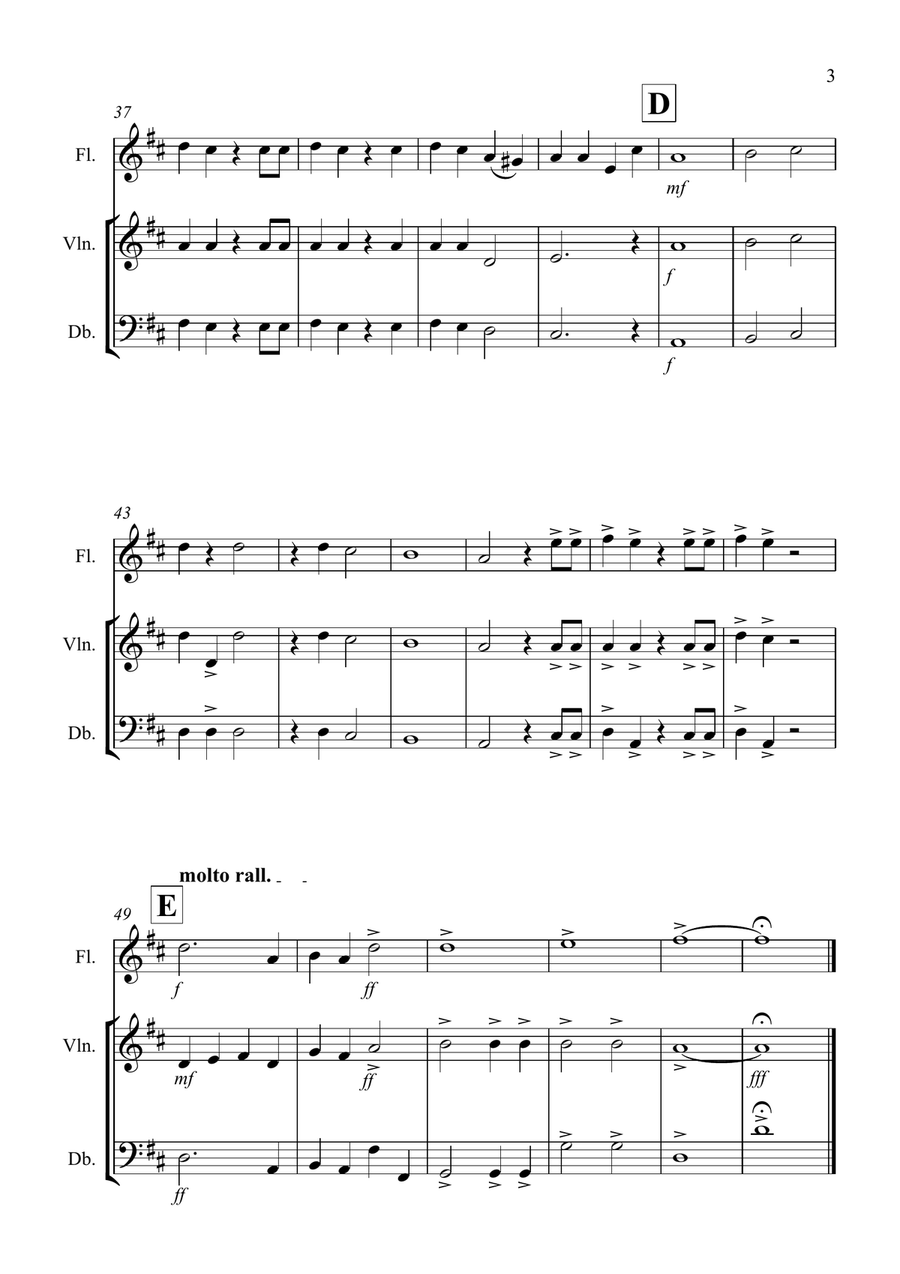 Hallelujah Chorus for Flute, Violin and Double Bass Trio Small Ensemble scores gallery preview page 3