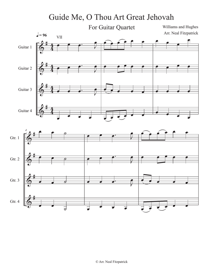 Guide Me, Thou Art Great Jehovah for Guitar Quartet - Score Only Small Ensemble scores gallery preview page 1