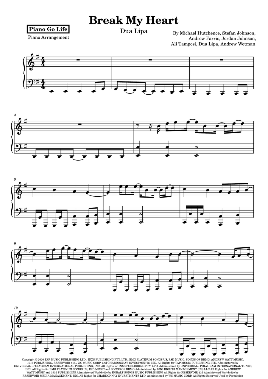 Break My Heart Break My Heart Piano Solo scores gallery preview page 1