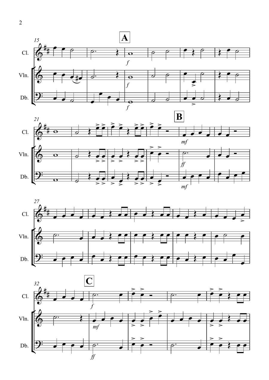 Hallelujah Chorus for Clarinet, Violin and Double Bass Trio Small Ensemble scores gallery preview page 2