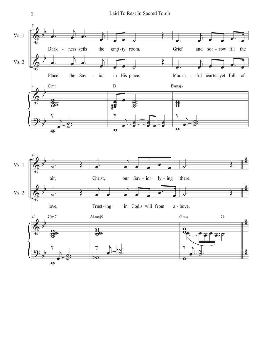 Laid To Rest In Sacred Tomb (Easter version) (Unison choir) Unison Choir scores gallery preview page 2