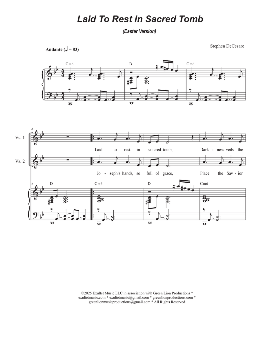 Laid To Rest In Sacred Tomb (Easter version) (SATB) 4-Part scores gallery preview page 1