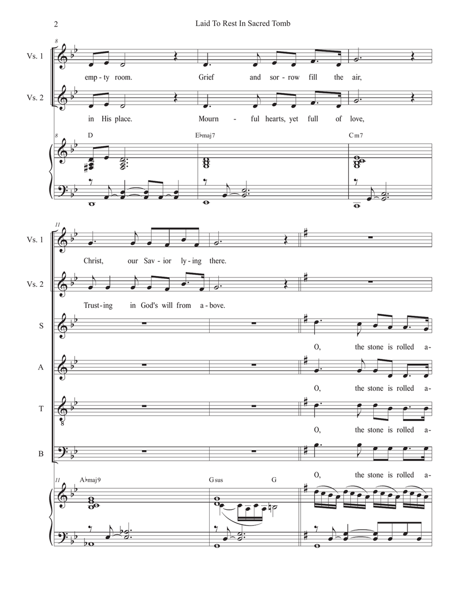 Laid To Rest In Sacred Tomb (Easter version) (Vocal Quartet - (SATB) 4-Part scores gallery preview page 2