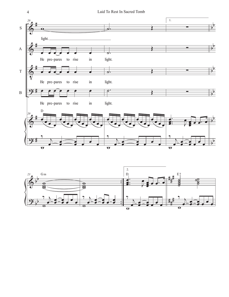 Laid To Rest In Sacred Tomb (Easter version) (Vocal Quartet - (SATB) 4-Part scores gallery preview page 4