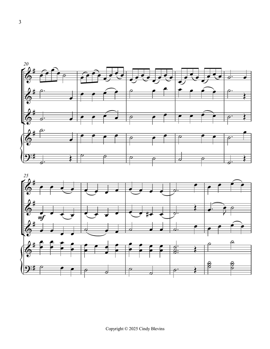 All Glory, Laud and Honor, for Three Violins and Piano Small Ensemble scores gallery preview page 4