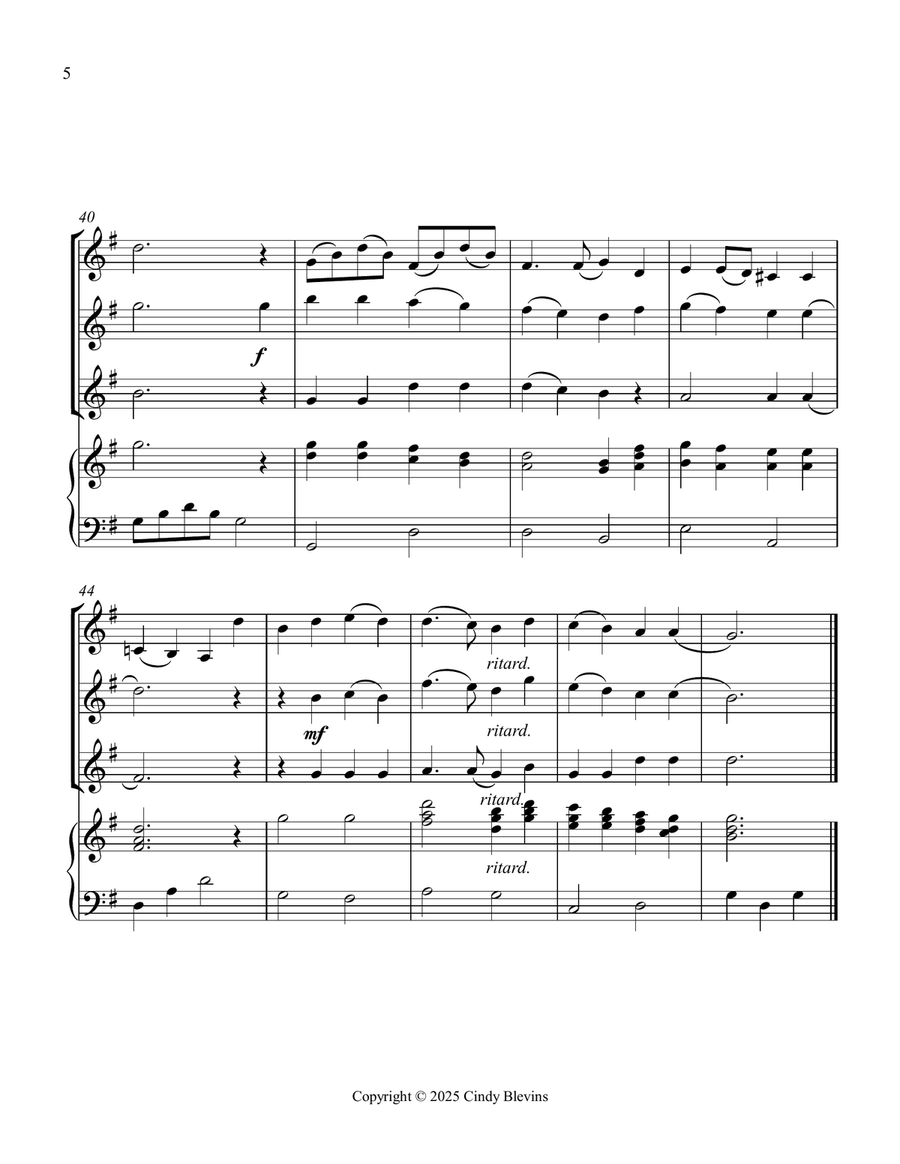 All Glory, Laud and Honor, for Three Violins and Piano Small Ensemble scores gallery preview page 6