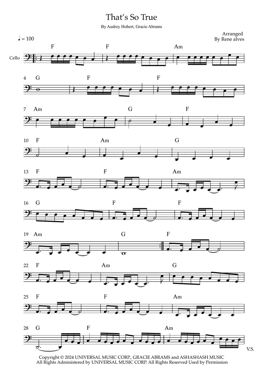 That's So True That's So True Cello Solo scores gallery preview page 1