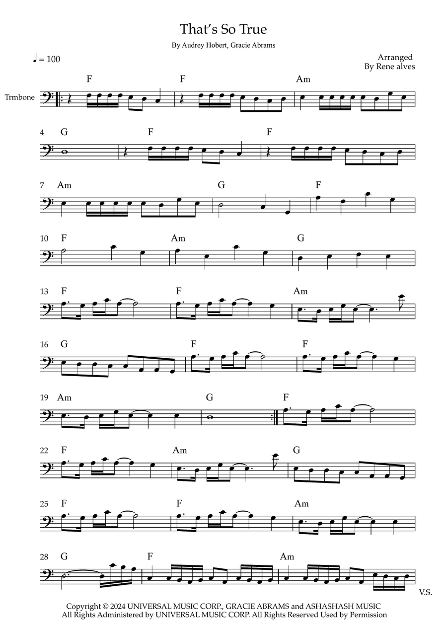 That's So True That's So True Trombone Solo scores gallery preview page 1