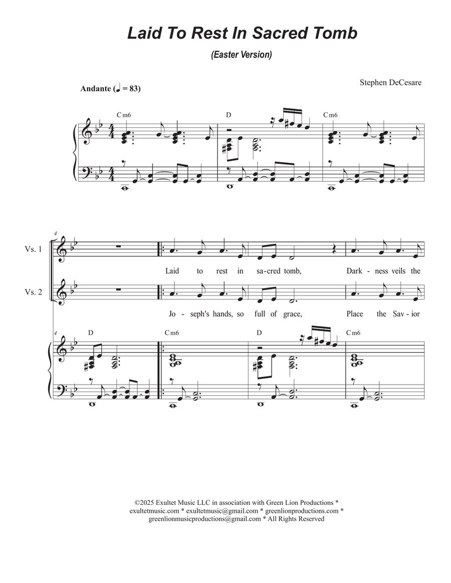 Laid To Rest In Sacred Tomb (Easter version) (2-part choir - (SA) SA scores gallery preview page 1