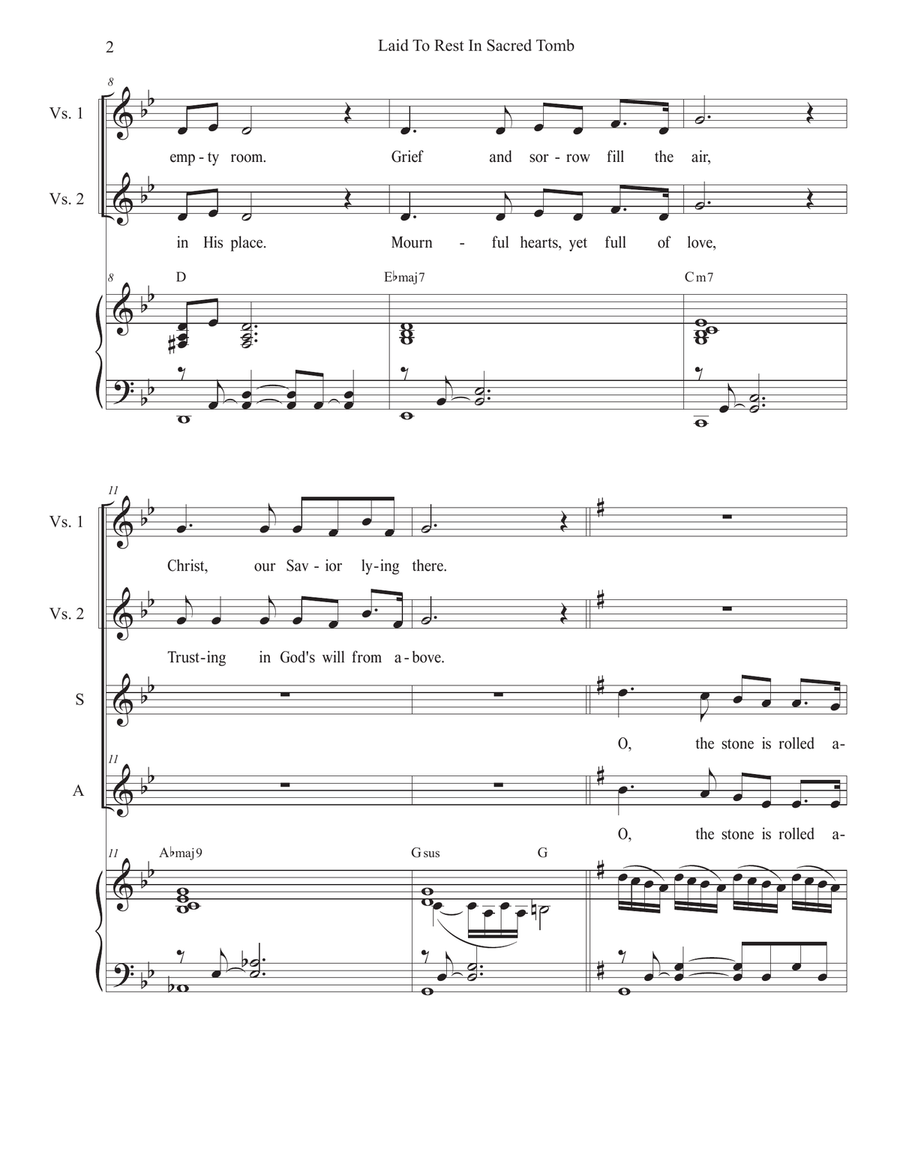 Laid To Rest In Sacred Tomb (Easter version) (2-part choir - (SA) SA scores gallery preview page 2