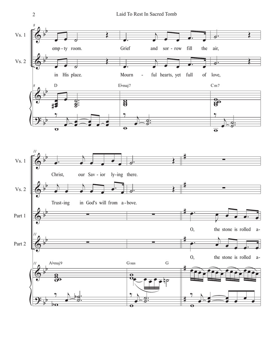 Laid To Rest In Sacred Tomb (Easter version) (2-part choir) 2-Part scores gallery preview page 2