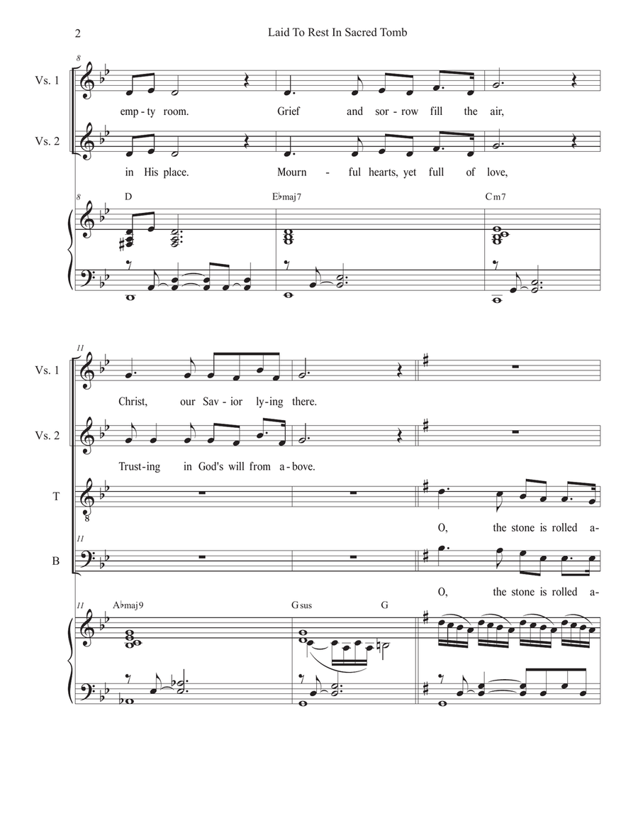 Laid To Rest In Sacred Tomb (Easter version) (2-part choir - (TB) TB scores gallery preview page 2