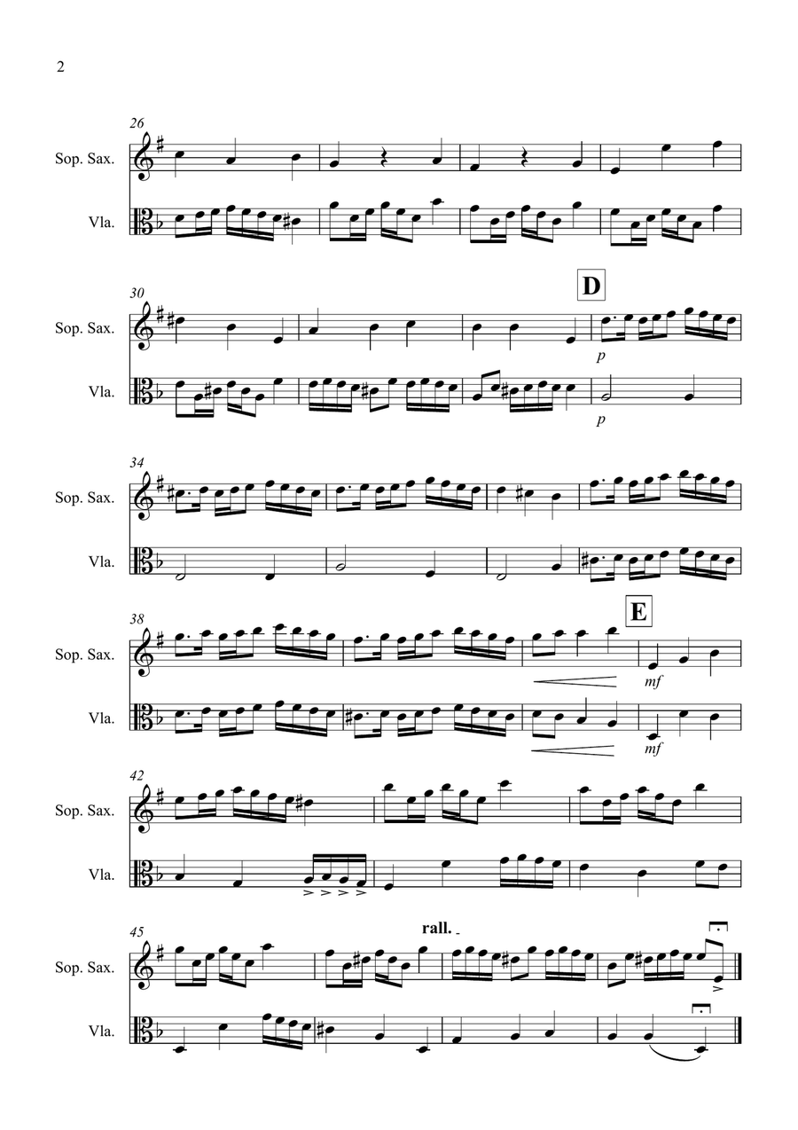 Rondeau (from Abdelazer) for Soprano Saxophone and Viola Duet Soprano Saxophone scores gallery preview page 2