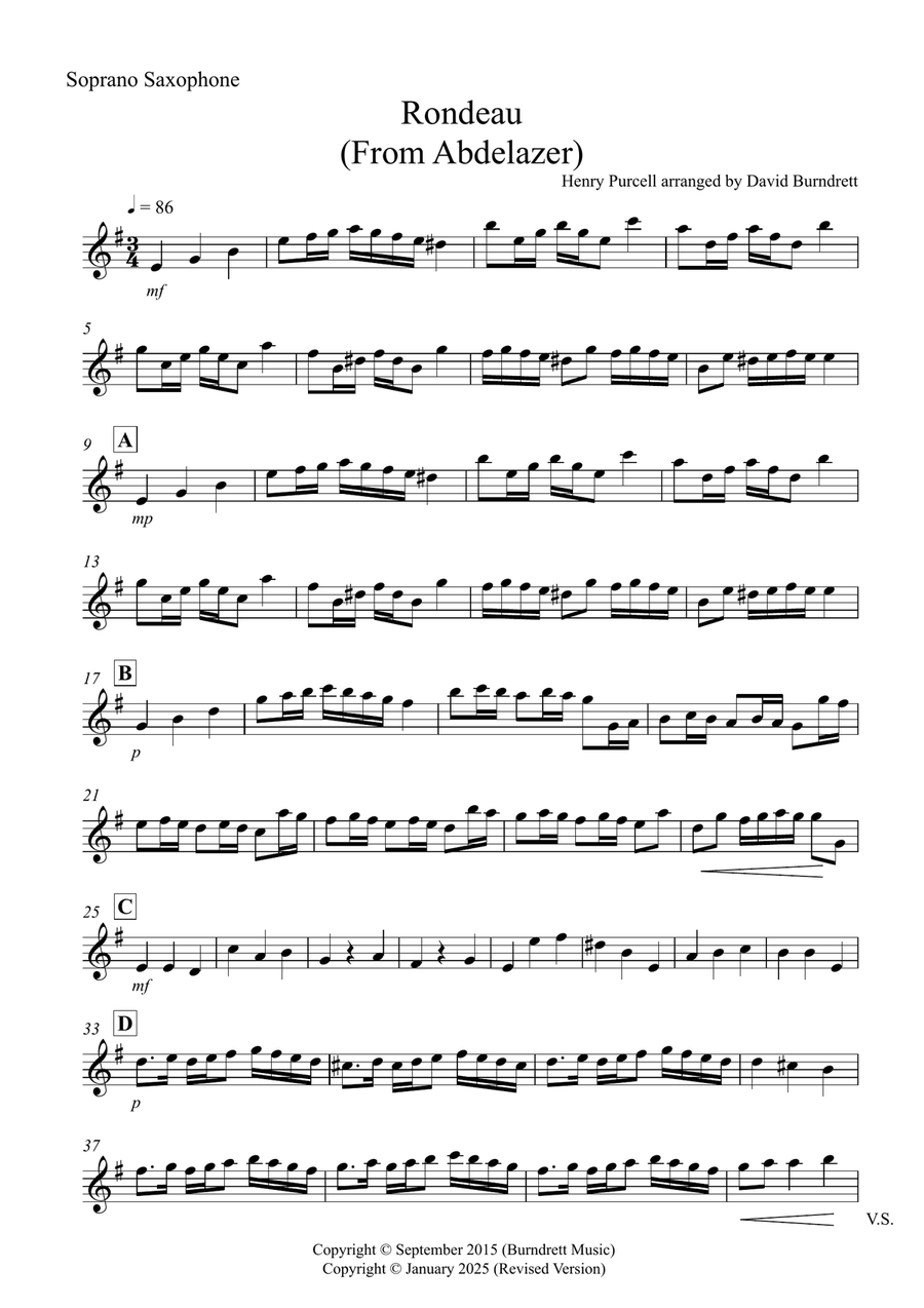 Rondeau (from Abdelazer) for Soprano Saxophone and Viola Duet Soprano Saxophone scores gallery preview page 3
