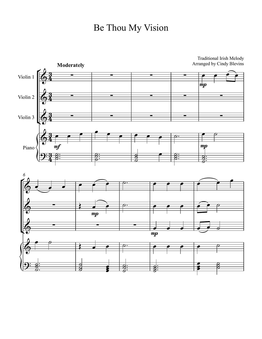 Be Thou My Vision, for Three Violins and Piano Small Ensemble scores gallery preview page 2