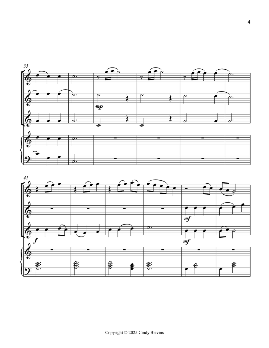 Be Thou My Vision, for Three Violins and Piano Small Ensemble scores gallery preview page 5