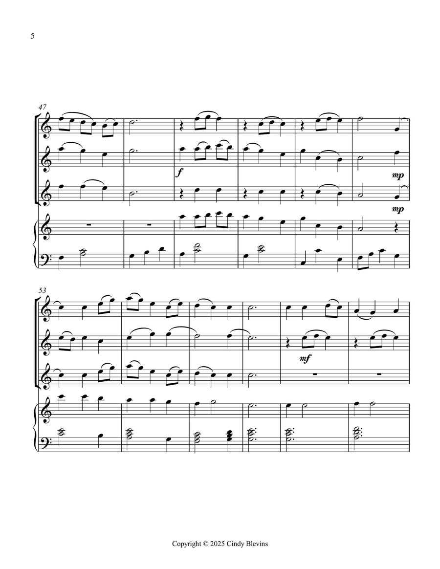 Be Thou My Vision, for Three Violins and Piano Small Ensemble scores gallery preview page 6