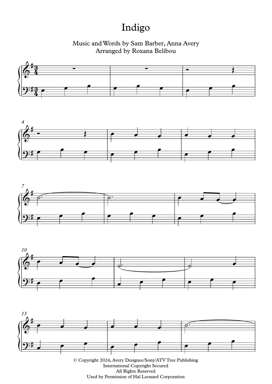 Indigo Indigo Piano Solo scores gallery preview page 1