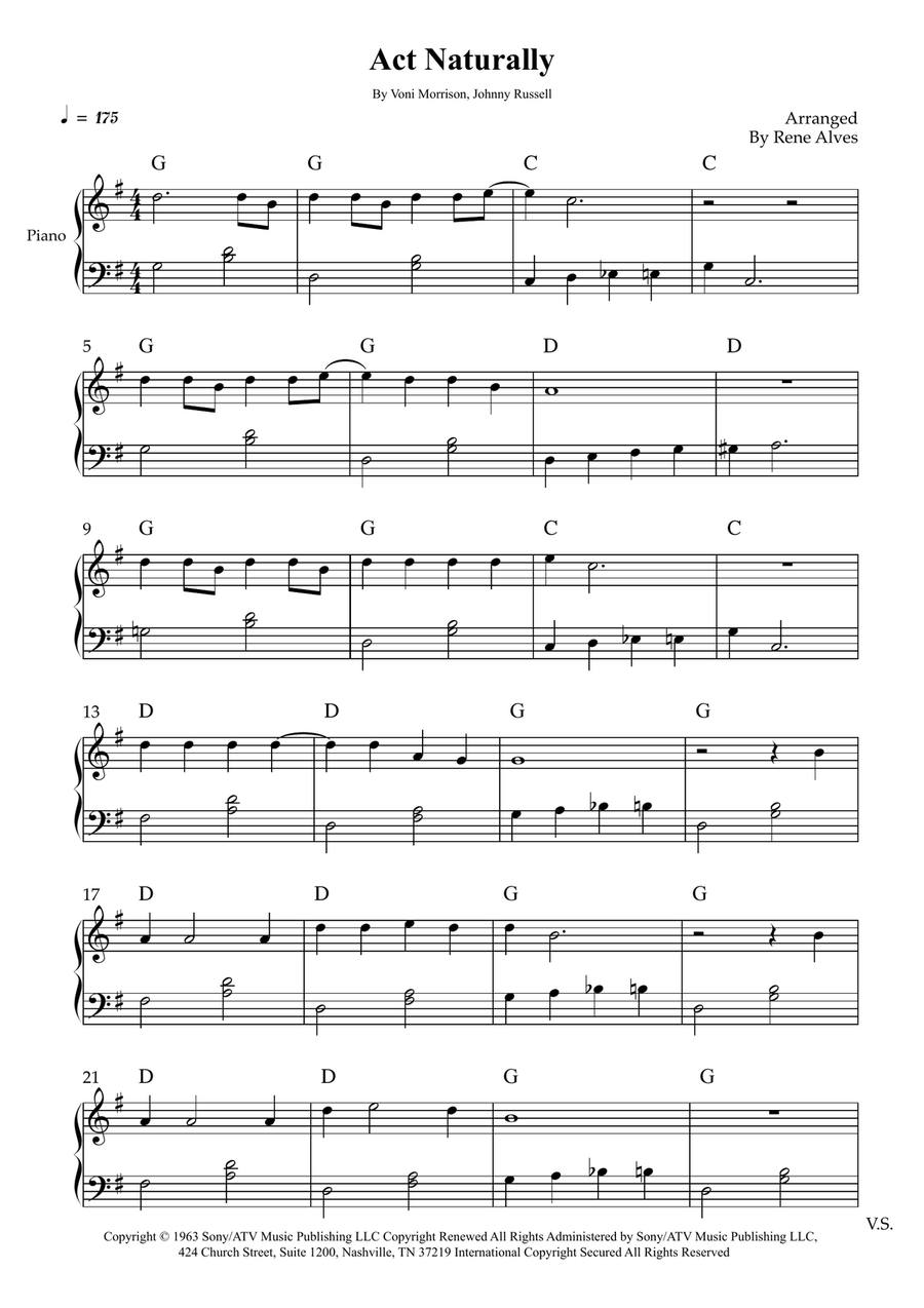 Act Naturally Act Naturally Easy Piano scores gallery preview page 1