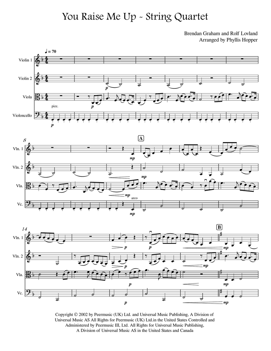 You Raise Me Up You Raise Me Up String Quartet scores gallery preview page 1