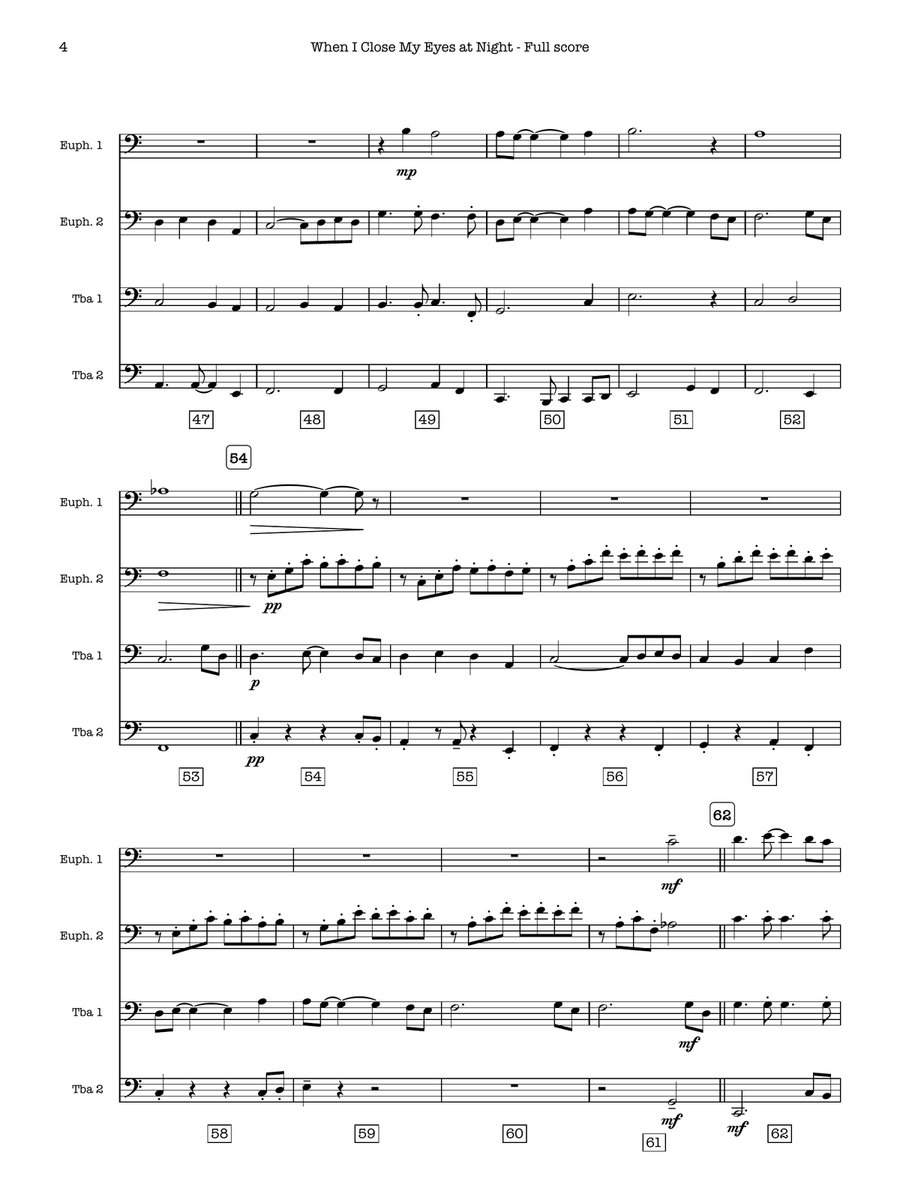 When I Close My Eyes at Night (Tuba Quartet - EETT) Brass Quartet scores gallery preview page 4