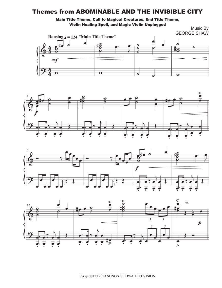 Medley: Abominable And The Invisible City - Main Title Theme with Call To Magical Creatures, Abom... Piano Solo scores gallery preview page 2