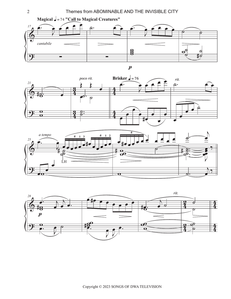 Medley: Abominable And The Invisible City - Main Title Theme with Call To Magical Creatures, Abom... Piano Solo scores gallery preview page 3