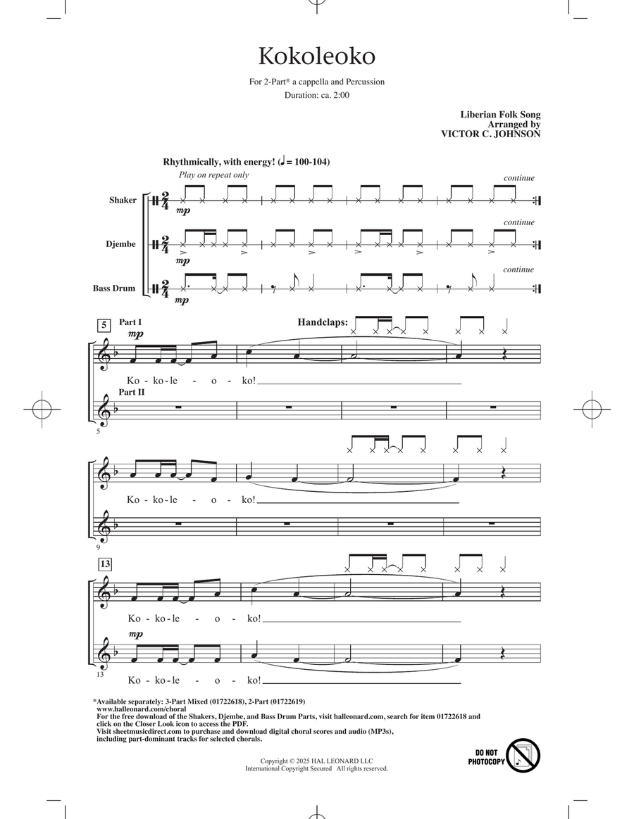 Kokoleoko (arr. Victor Johnson) 2-Part scores gallery preview page 1