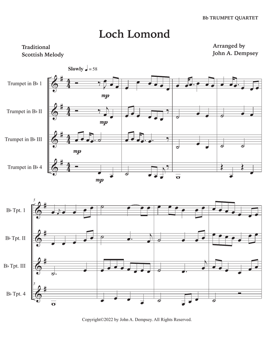 Loch Lomond (Trumpet Quartet) Brass Quartet scores gallery preview page 5