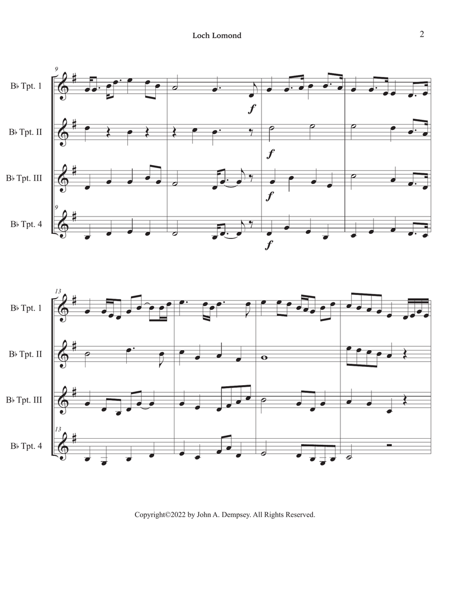Loch Lomond (Trumpet Quartet) Brass Quartet scores gallery preview page 6