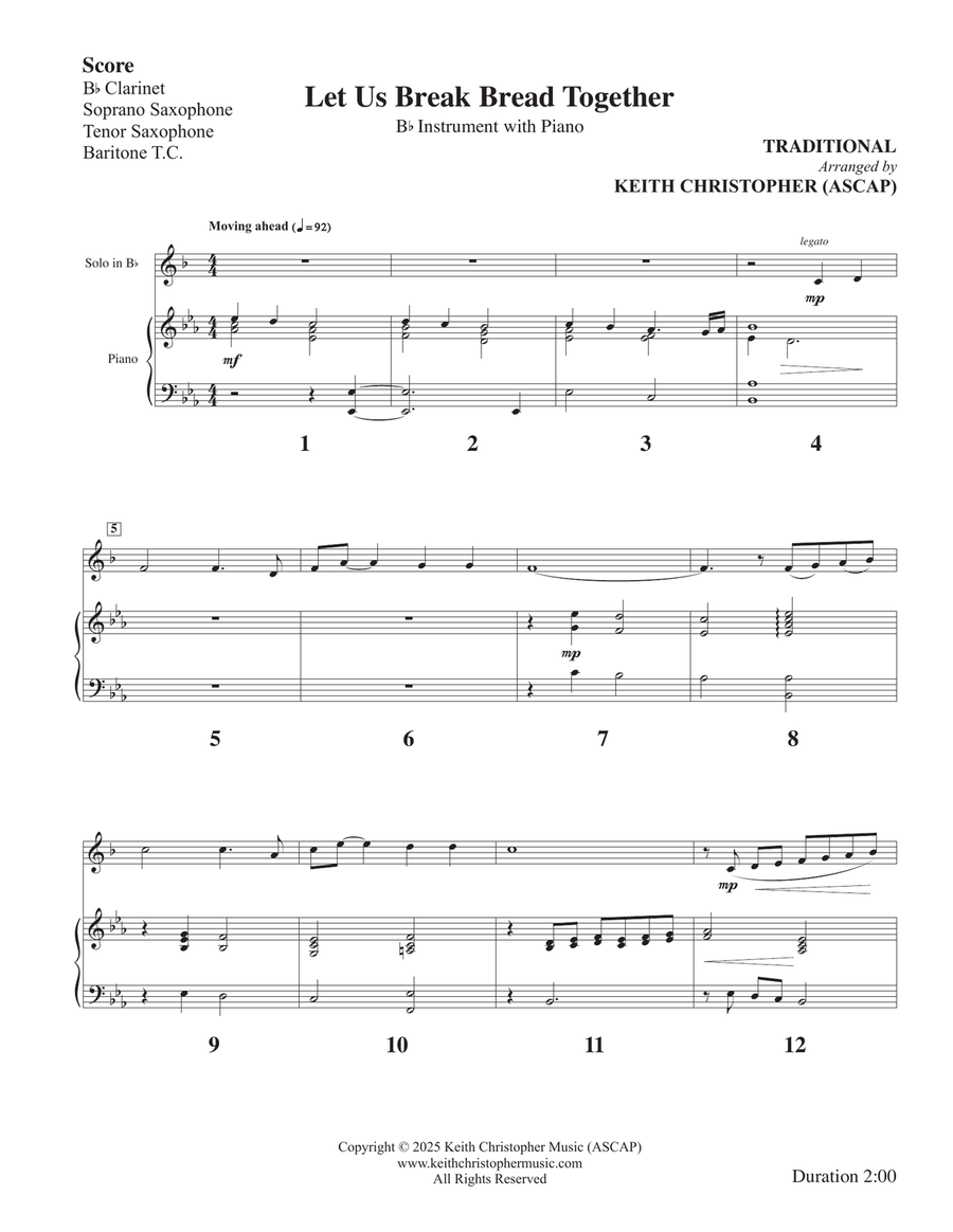 Let Us Break Bread Together on Our Knees B-Flat Clarinet scores gallery preview page 1