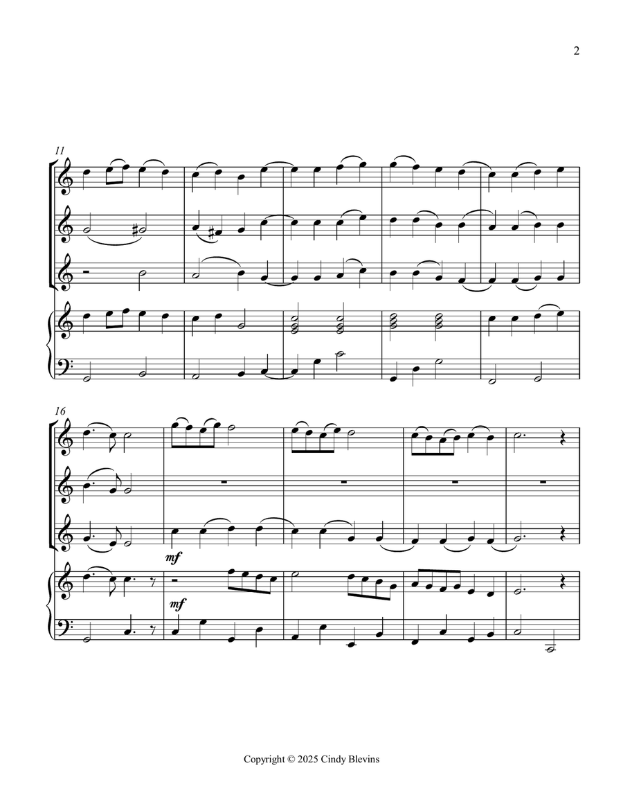 Joyful, Joyful, We Adore Thee, for Three Violins and Piano Small Ensemble scores gallery preview page 3