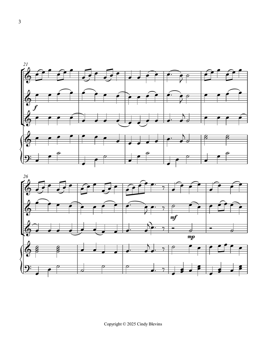 Joyful, Joyful, We Adore Thee, for Three Violins and Piano Small Ensemble scores gallery preview page 4