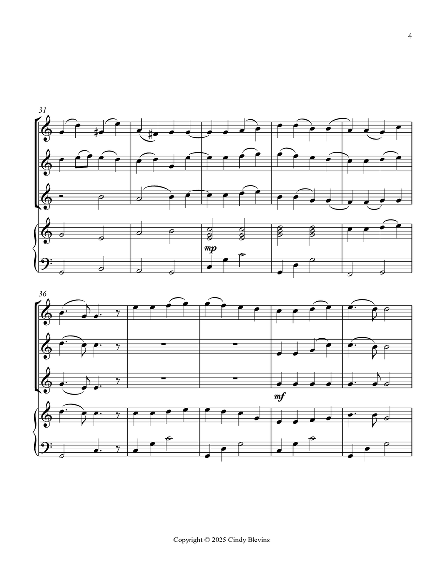 Joyful, Joyful, We Adore Thee, for Three Violins and Piano Small Ensemble scores gallery preview page 5