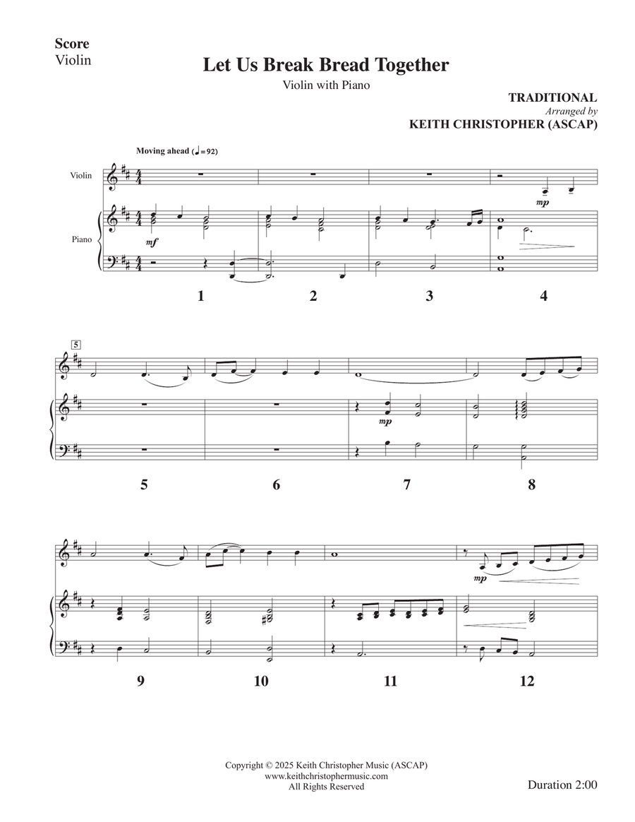 Let Us Break Bread Together on Our Knees Violin Solo scores gallery preview page 1