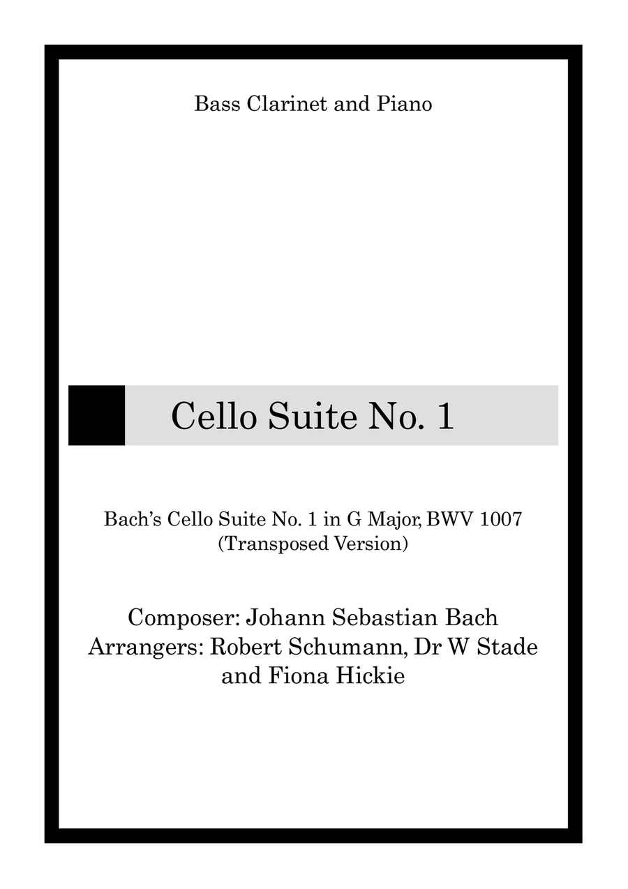 Bach's Cello Suite, No. 1 (Transposed Version) Bass Clarinet scores gallery preview page 1