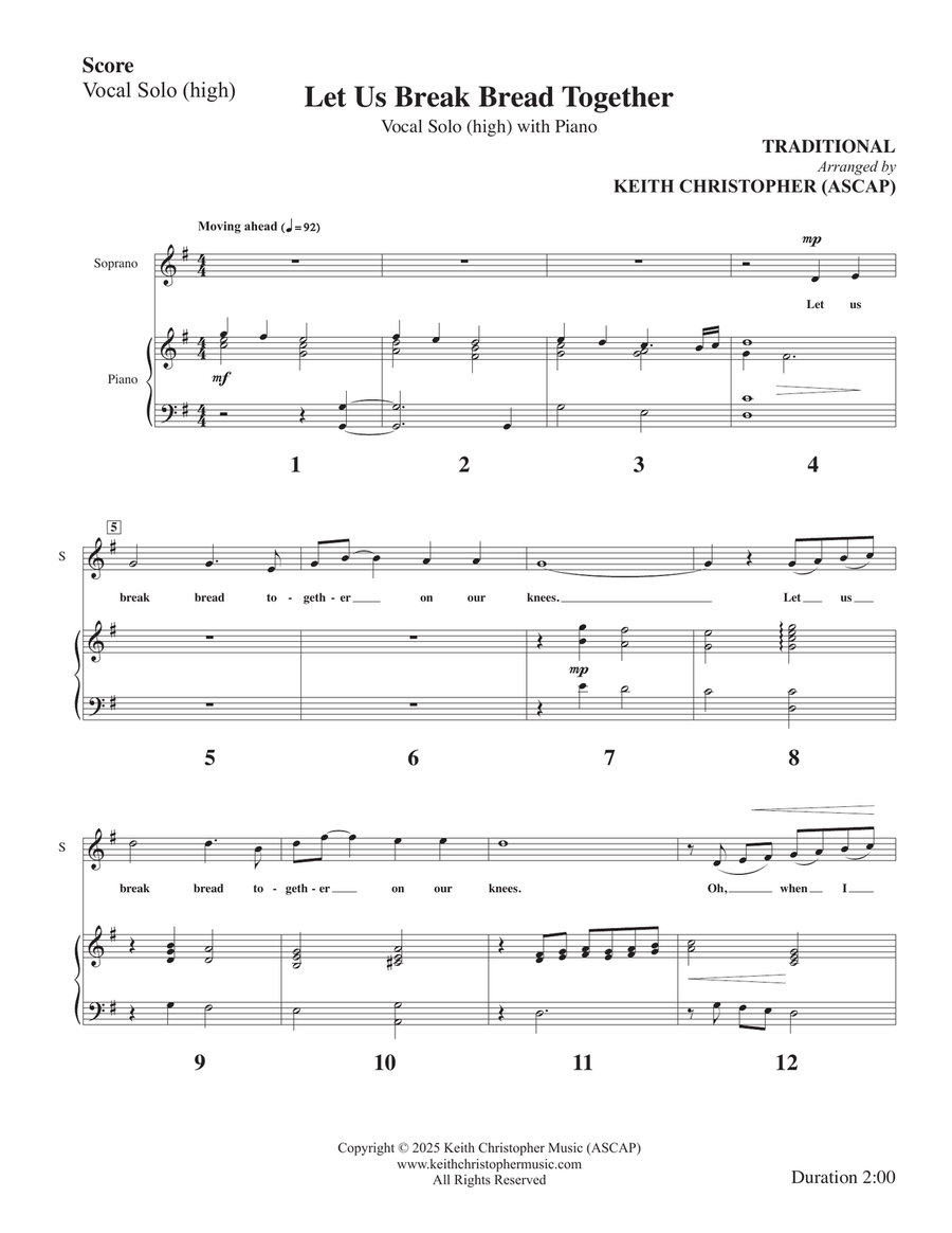 Let Us Break Bread Together on Our Knees Piano, Vocal scores gallery preview page 1