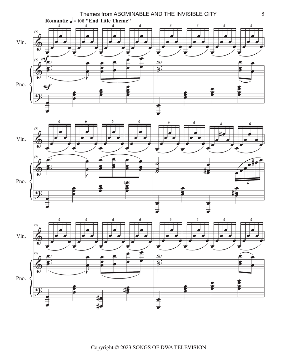 Medley: Abominable And The Invisible City - Main Title Theme with Call To Magical Creatures, Abom... Violin Solo scores gallery preview page 6